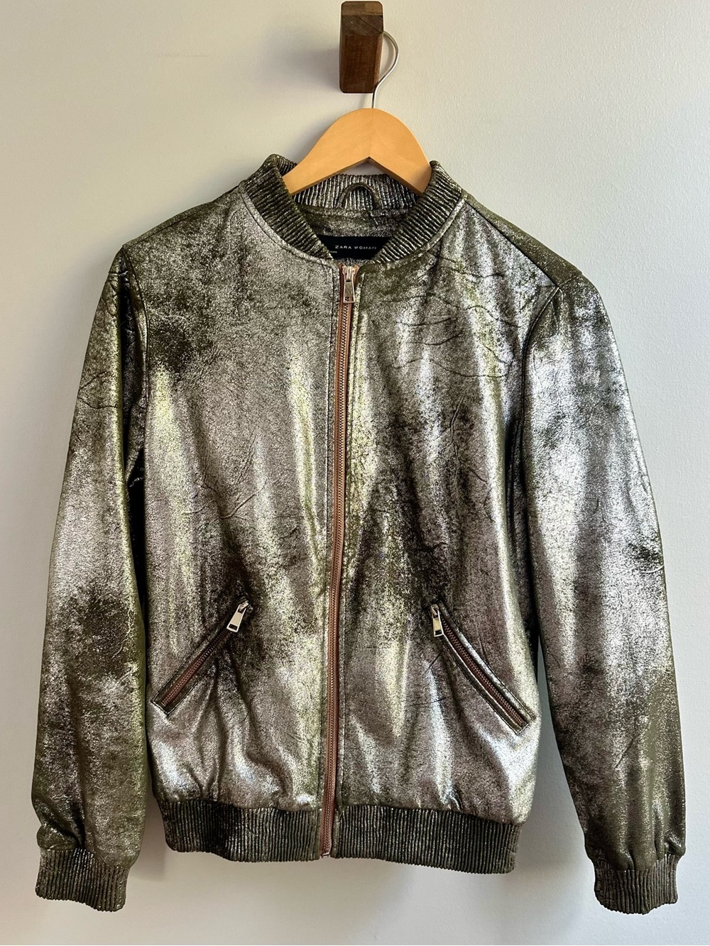 Zara Metallic Silver Bomber Jacket - Women's